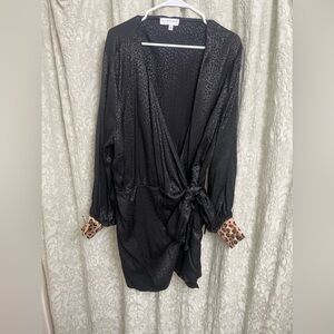 Never fully dressed Black Animal Jacquard Mini Vienna Dress With Leopard Detail